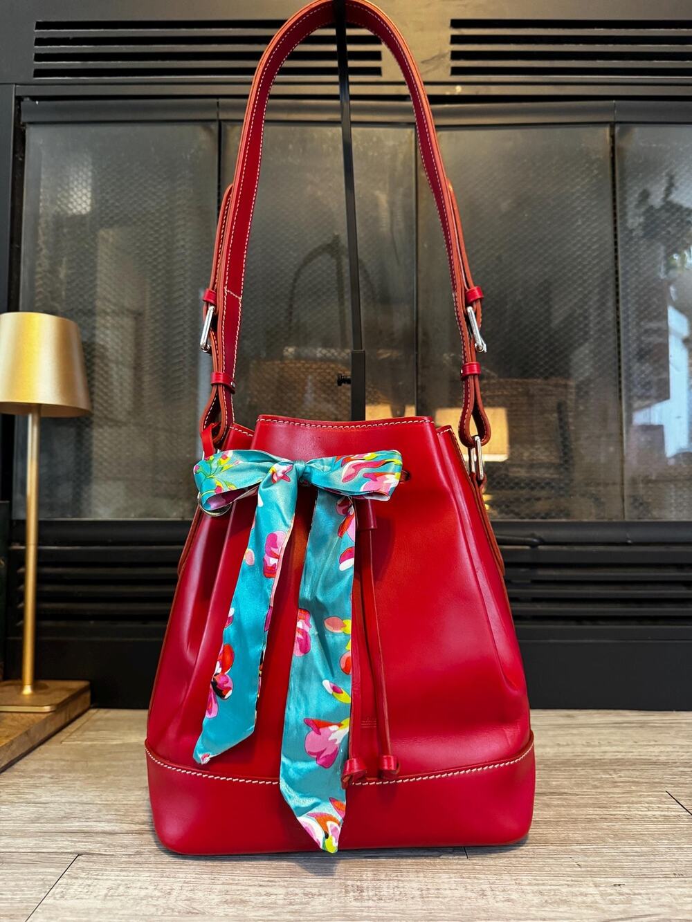 Dooney Bourke Alto Collection Red Italian Leather Bucket Bag (11x9.5x6 inches)